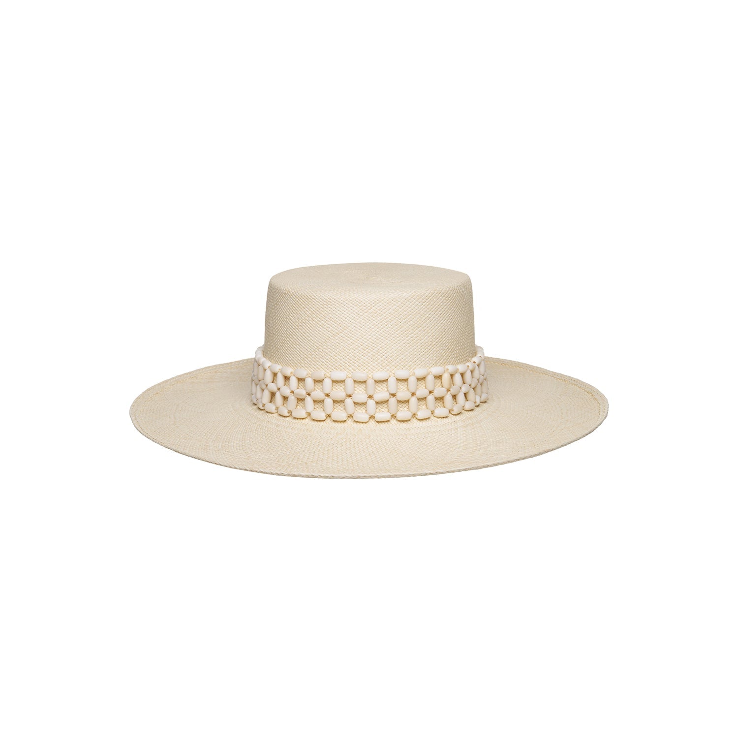 Beige straw boater hat made from natural toquilla straw in the Wasi - Wide Brim style