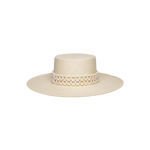 Beige straw boater hat made from natural toquilla straw in the Wasi - Wide Brim style
