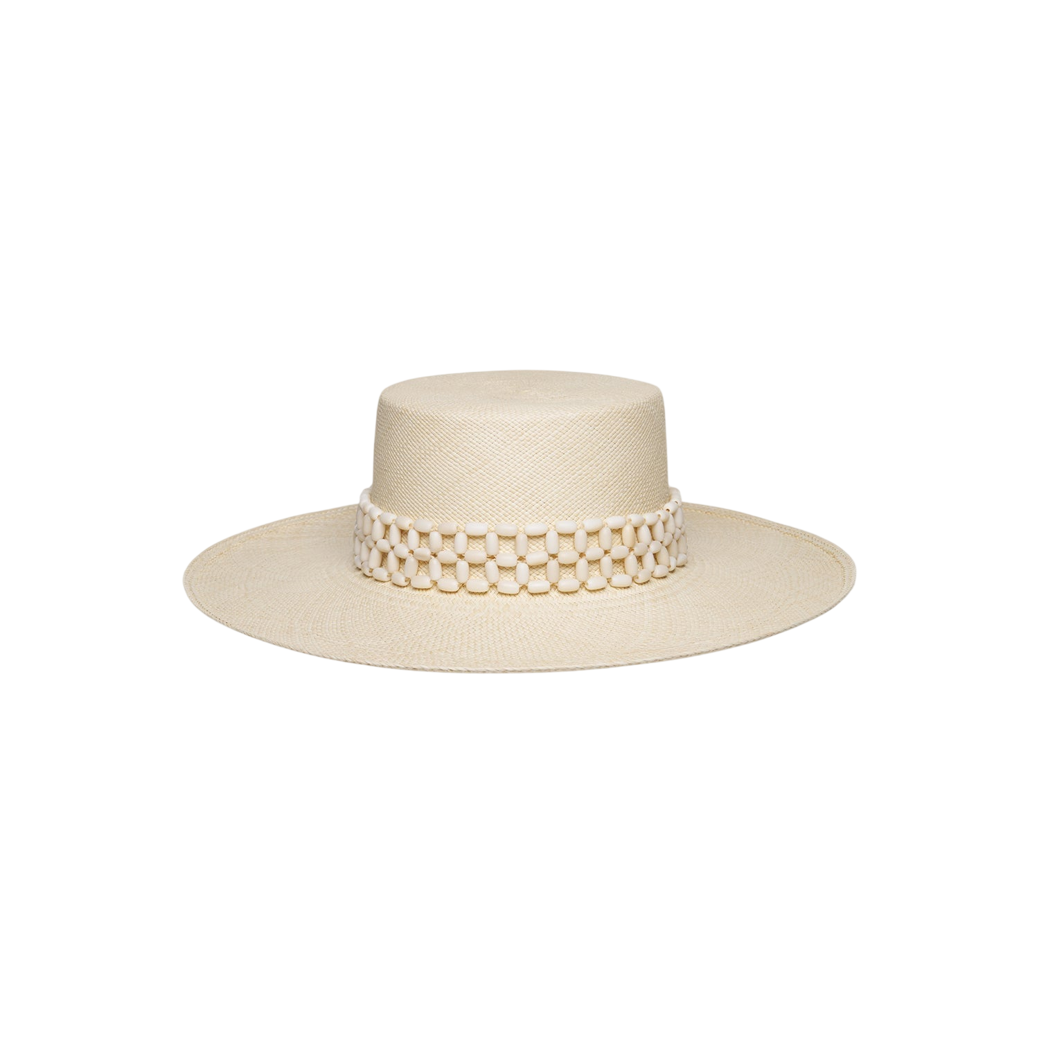 Beige straw boater hat made from natural toquilla straw in the Wasi - Wide Brim style