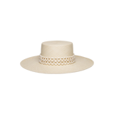 Beige straw boater hat made from natural toquilla straw in the Wasi - Wide Brim style