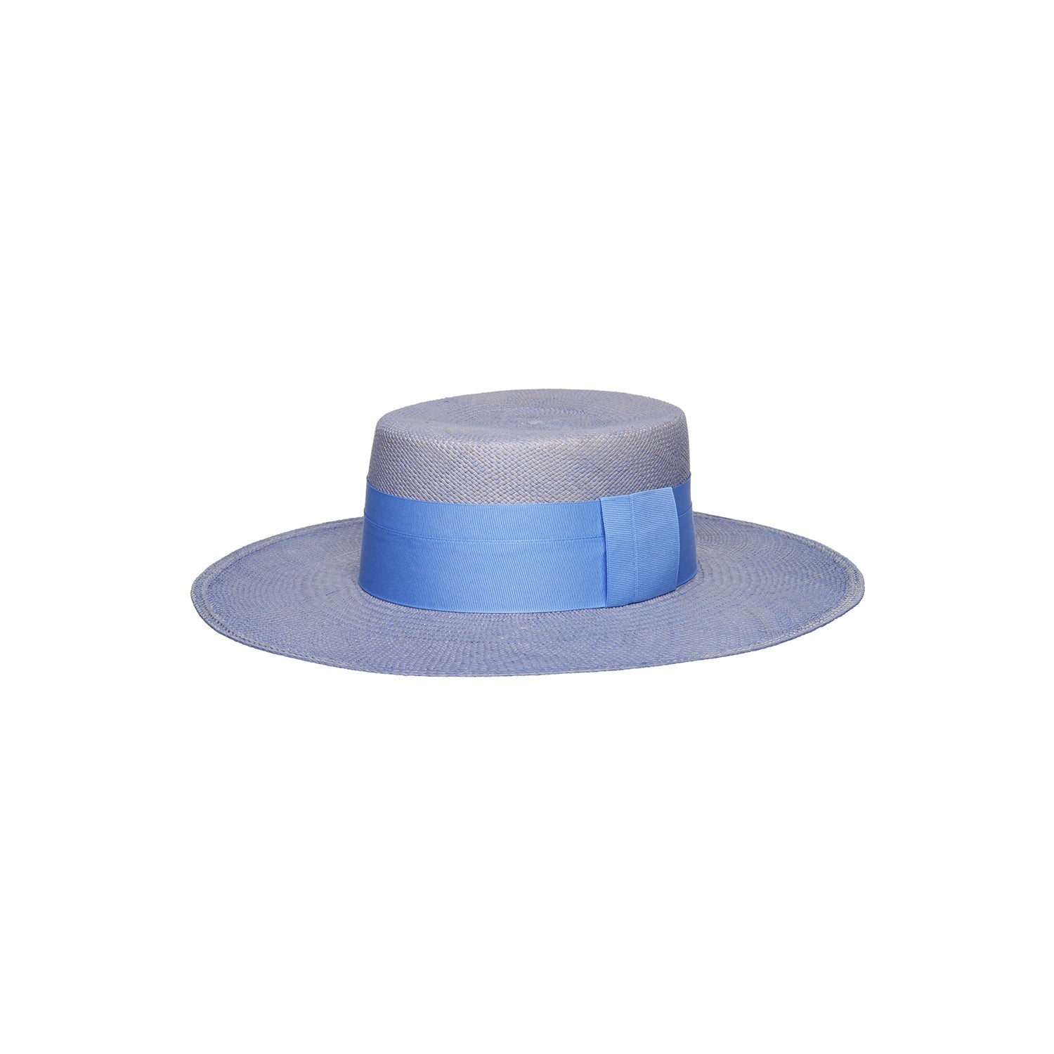 Gray toquilla straw hat with a blue band, Yaku wide brim genuine Panama hat