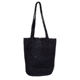 Black woven tote bag from Kai Bag, inspired by genuine Panama hat craftsmanship