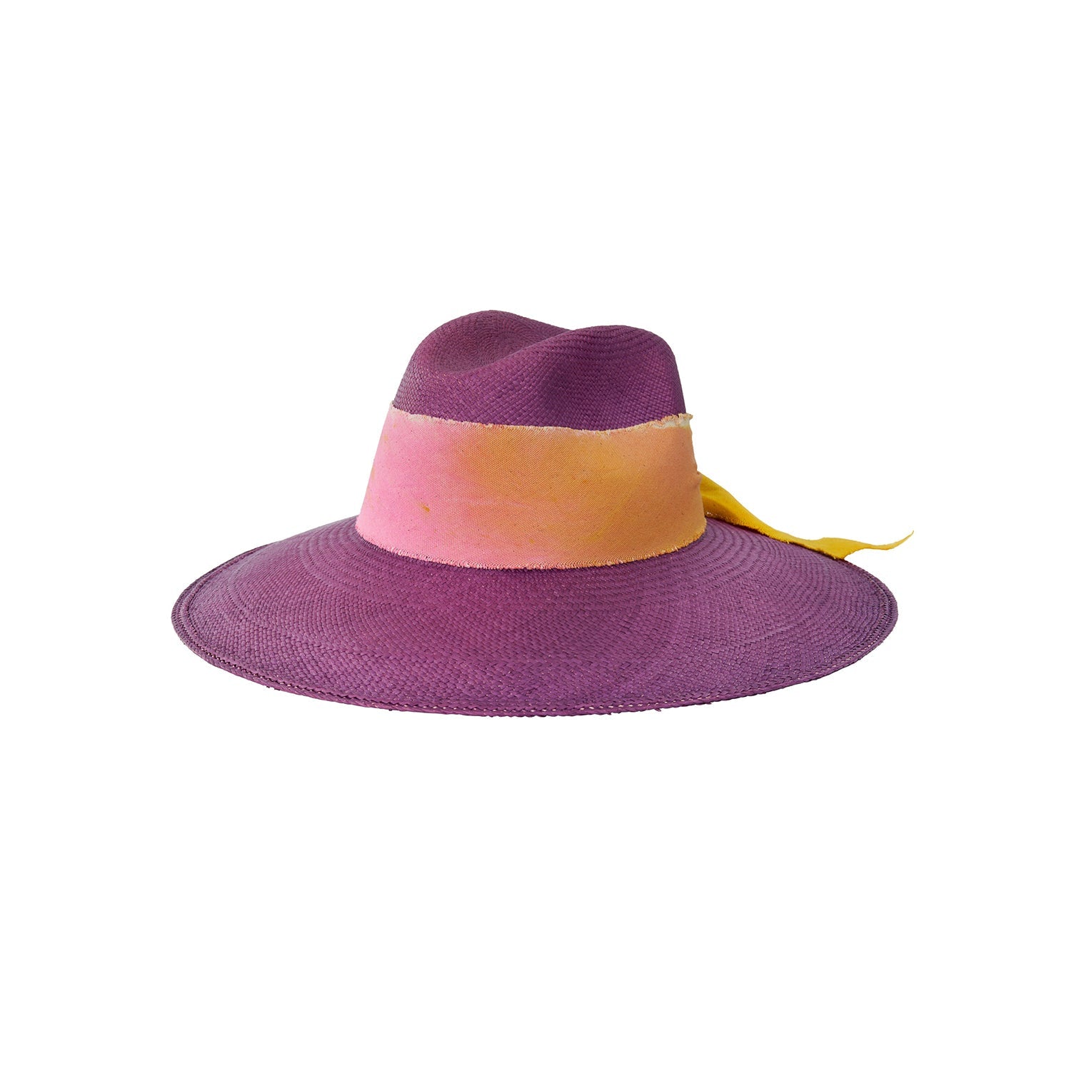 Purple toquilla straw hat with colorful band and custom initials option available