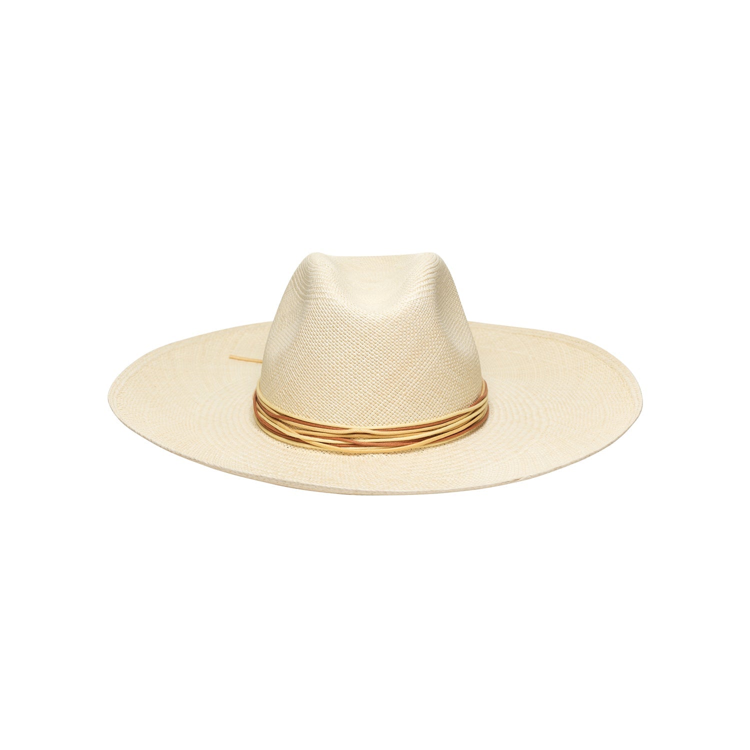 Beige Toquilla straw hat with brown band, a genuine Panama hat made from sustainable materials
