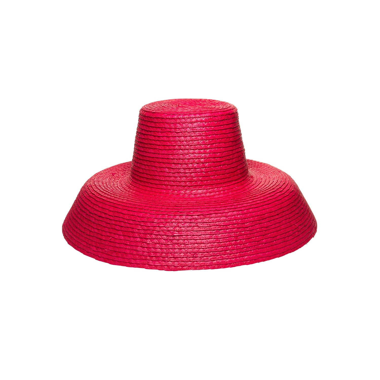 Red straw sun hat made from natural mocora straw, perfect for sunny days in Bali