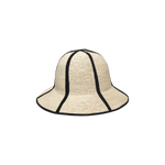 Woven straw sun hat with black trim, crafted from natural toquilla straw, Sandra - Foldable