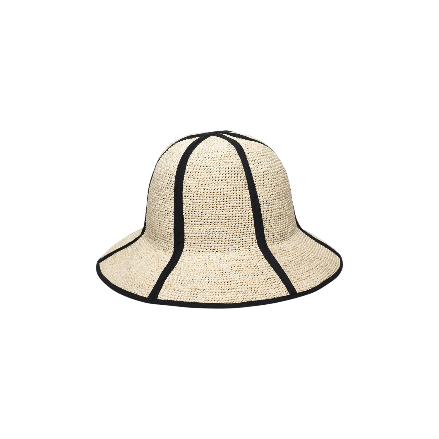 Woven straw sun hat with black trim, crafted from natural toquilla straw, Sandra - Foldable