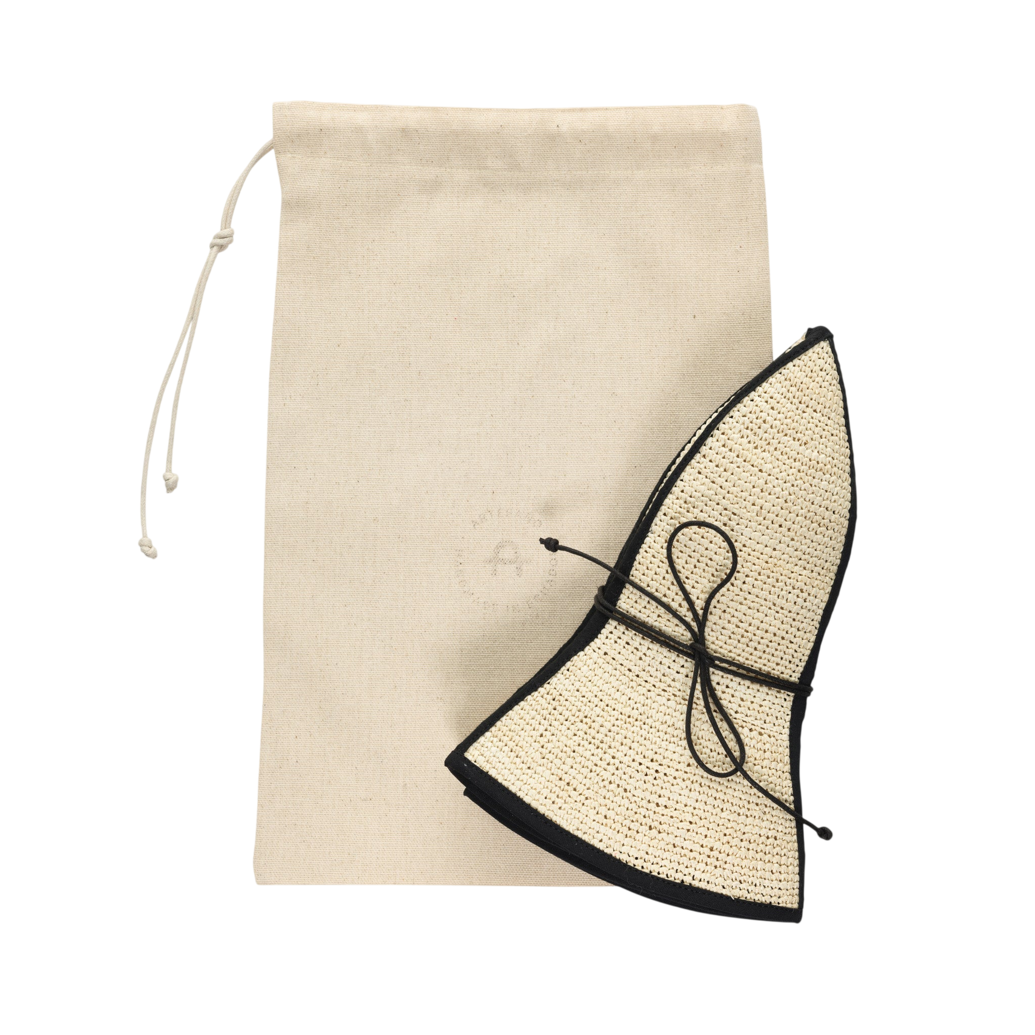 Straw sun hat with drawstring bag, made from natural toquilla straw, named Sandra - Foldable
