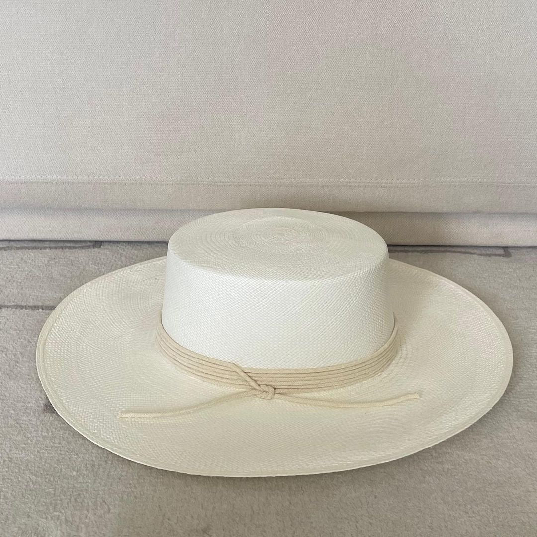 White Straw Boater Hat Torino made from Toquilla Straw and sustainable materials