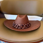 Handcrafted Brown Toquilla Straw Cowboy Hat with Beaded Band from Ine