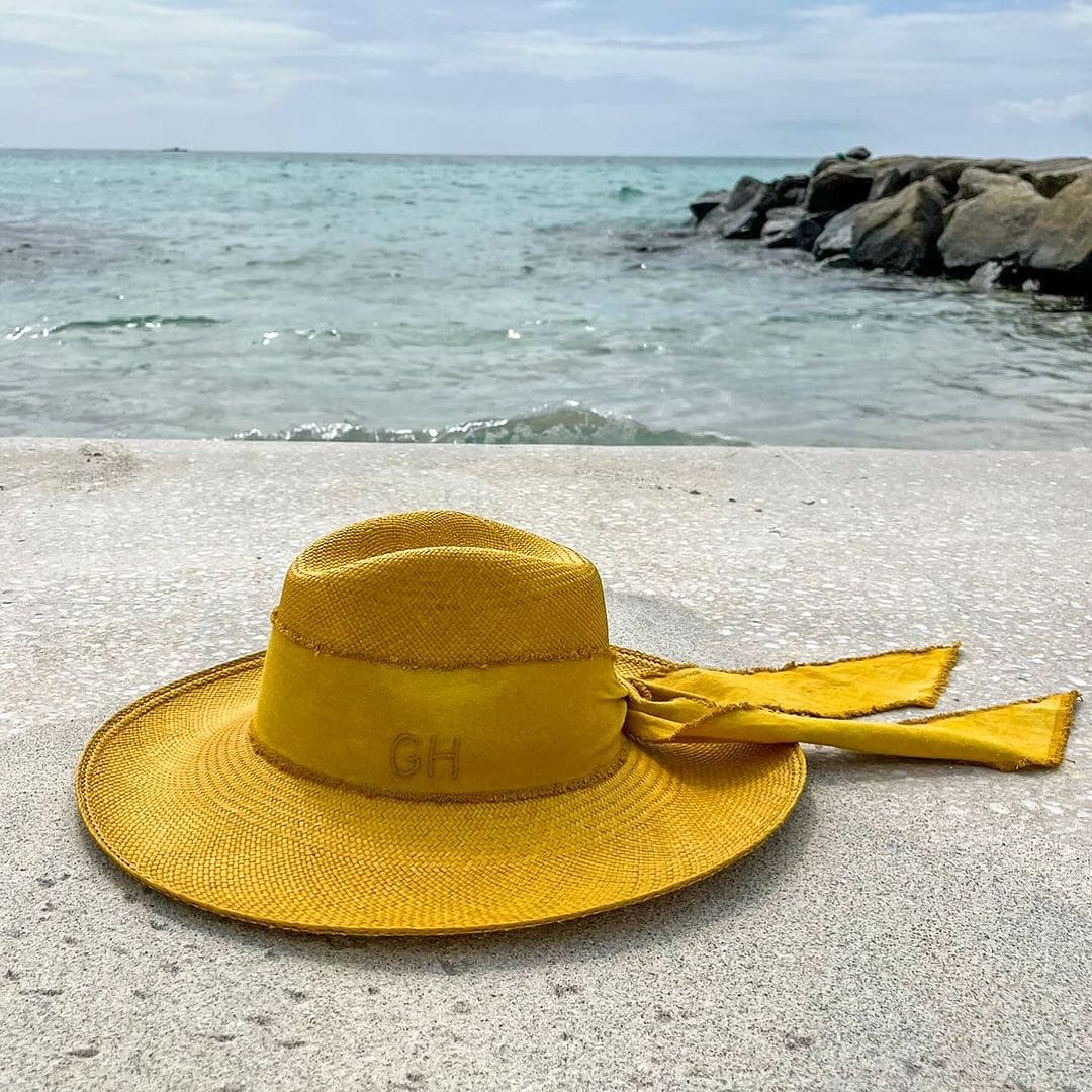 Hand dyed Yellow straw sunhat from Izu - Resort, a genuine Panama hat made of toquilla straw