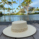 Beaded-band straw sun hat made from natural toquilla straw, named Wasi - Wide Brim