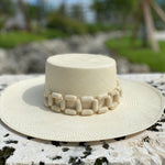 Beige toquilla straw hat with beaded band from Ayabe, made with sustainable materials