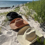 Three Hacienda Packable hats made from sustainable Toquilla straw