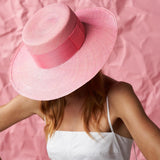Pink Yaku Wide Brim hat made from genuine Toquilla straw for stylish sun protection