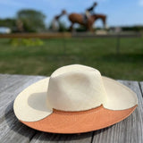 Two-tone straw sun hat named Cassis, made from genuine toquilla straw and ethically handcrafted