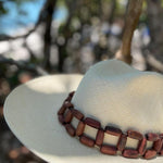 Handcrafted Ine Panama hat made of toquilla straw with a stylish wooden bead band