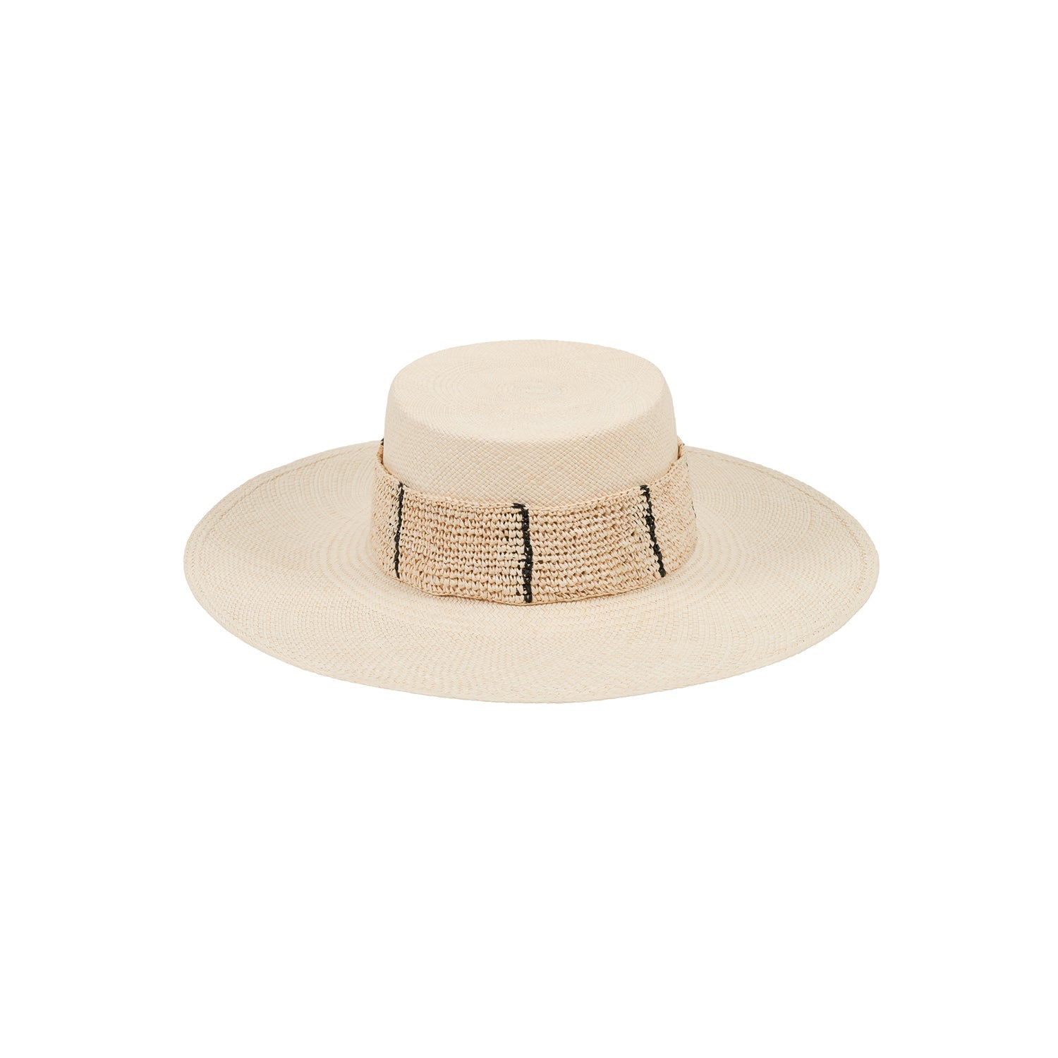 Wide-brimmed straw hat named Toledo made from natural toquilla straw with decorative band