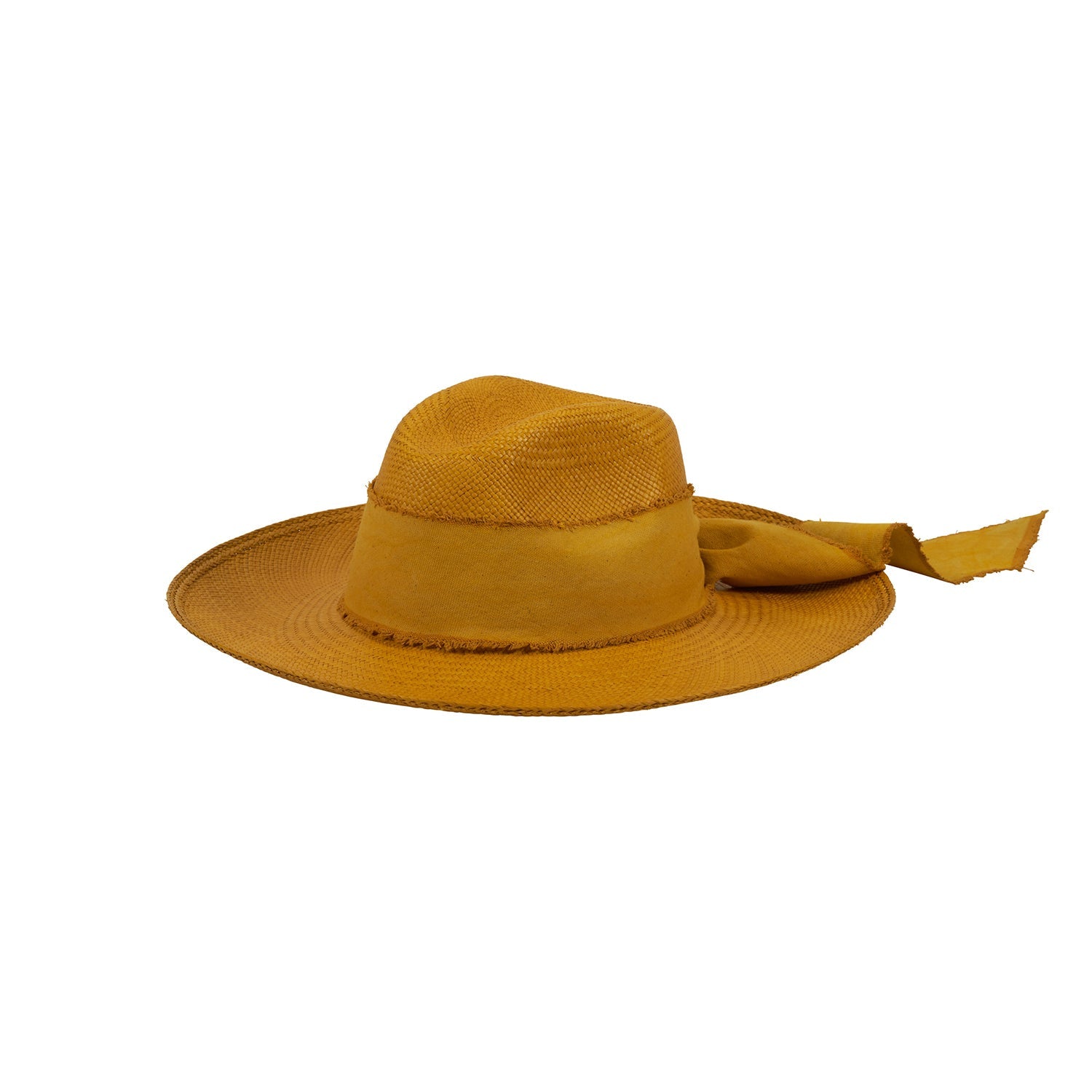 Golden straw sun hat with ribbon, a genuine Panama hat made from hand dyed Toquilla straw