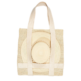 Woven tote bag with hat made from natural toquilla straw, perfect for stylish outings