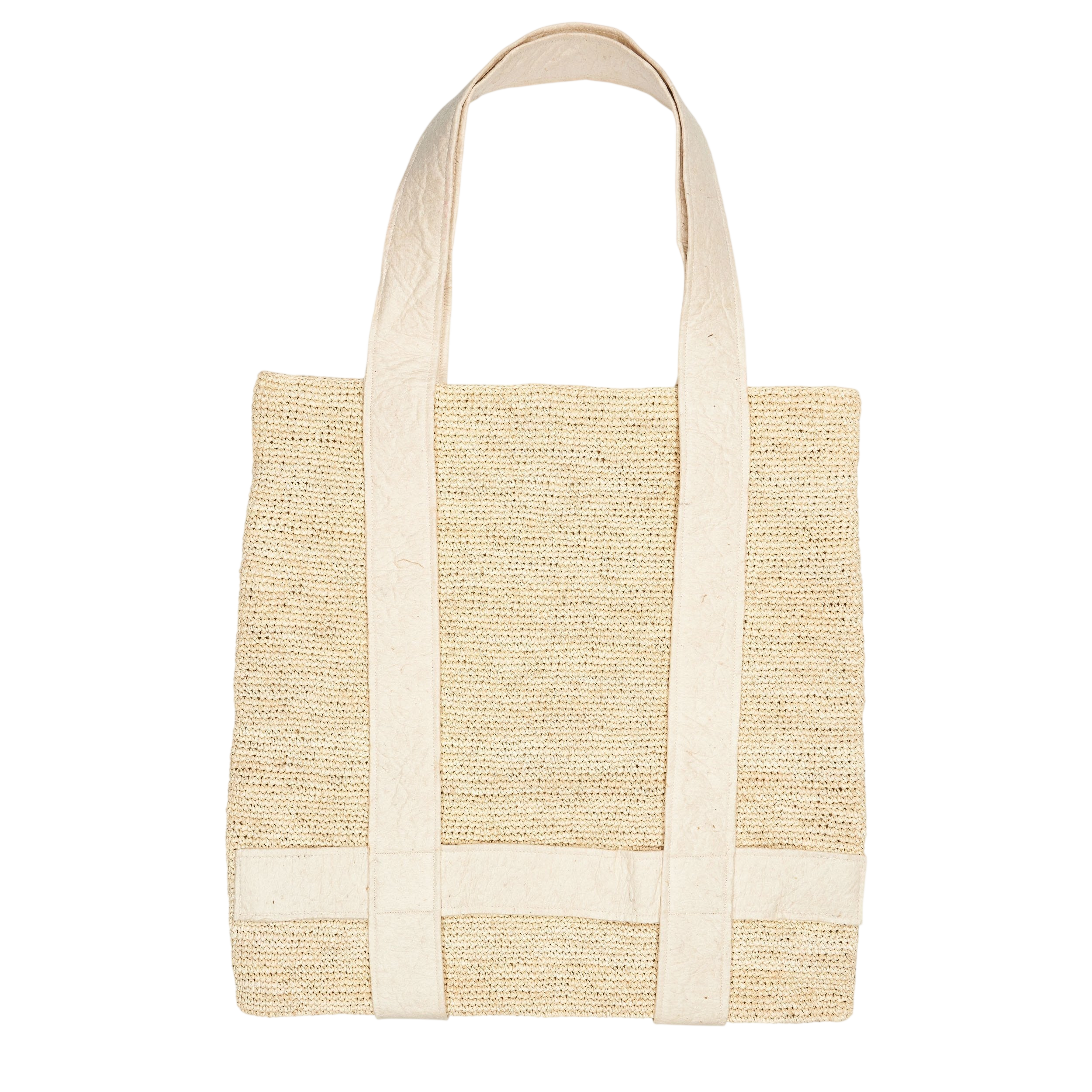Woven Nativa tote bag with canvas straps made from natural toquilla straw