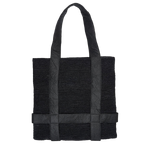 Black woven tote bag with leather straps made of natural toquilla straw Nativa