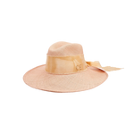 Peach hand dyed toquilla straw hat with ribbon and custom initials design