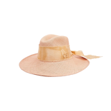 Peach hand dyed toquilla straw hat with ribbon and custom initials design
