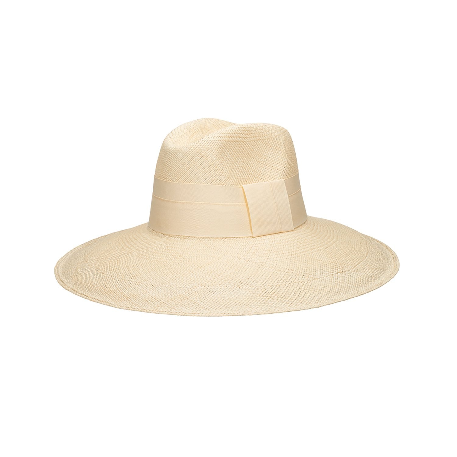 Wide-brimmed straw hat with ribbon, a genuine Panama hat made from toquilla straw