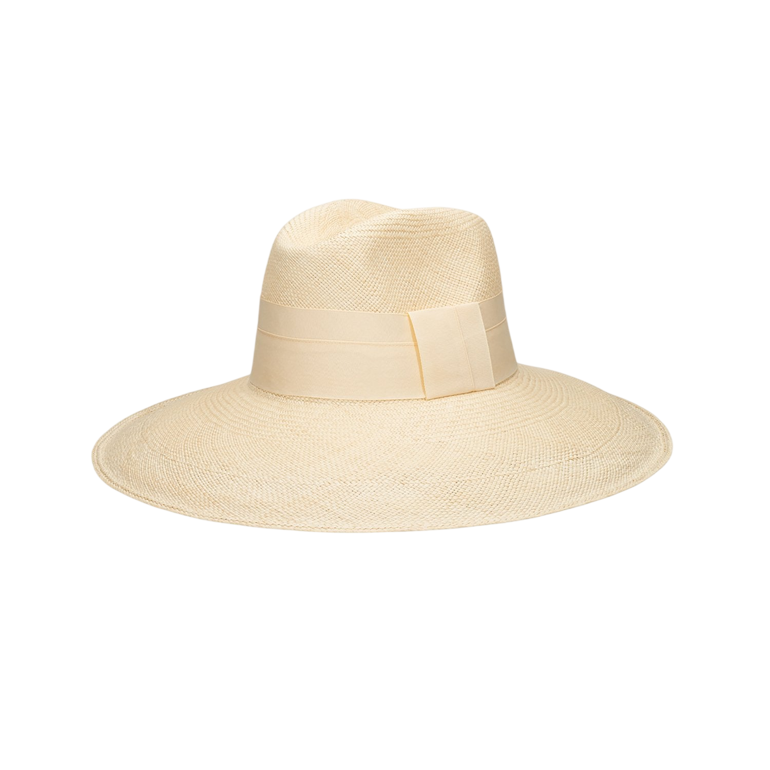 Wide-brimmed straw hat with ribbon, a genuine Panama hat made from toquilla straw