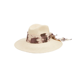 Cream-colored toquilla straw hat with hand dyed tie-dye ribbon and custom initials