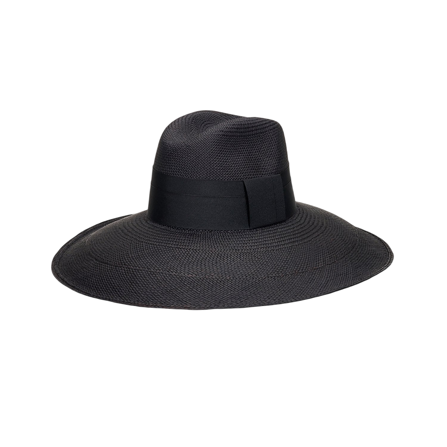 Black wide-brimmed Antibes genuine Panama hat made from sustainable toquilla straw materials