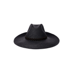 Black straw fedora with beaded band, a stylish wide brim Genuine Panama Hat