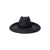 Black straw fedora with beaded band, a stylish wide brim Genuine Panama Hat
