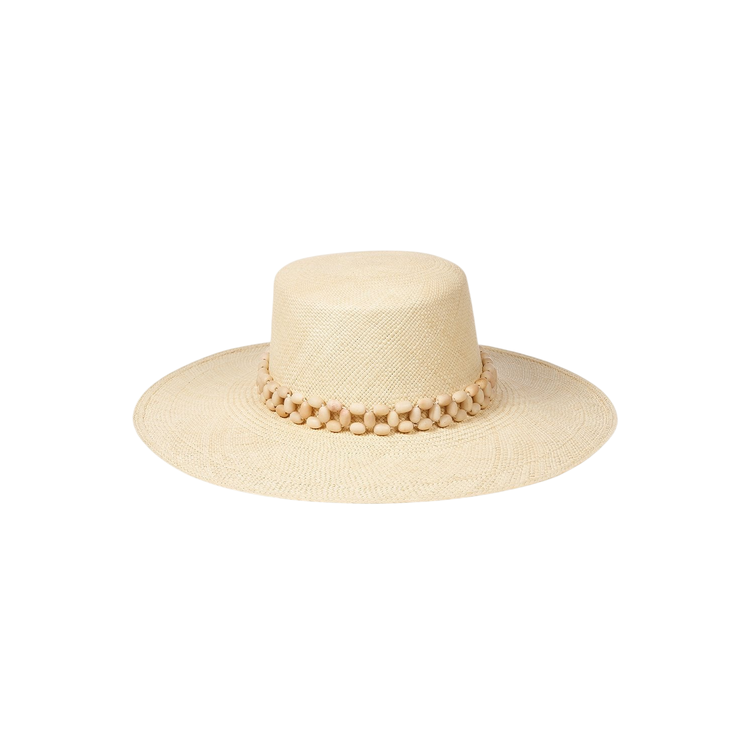 Beaded straw boater hat Tulipan made from Toquilla straw and Tagua nut accents