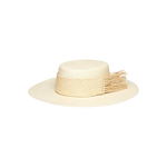 Straw boater hat with fringe, ethically handcrafted from toquilla straw as Caracara