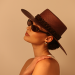 Brown Wide Brim Wasi hat made of natural toquilla straw with braided tagua nut band