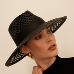 Black woven sun hat Ravenna - Wide Brim, ethically handcrafted with toquilla straw