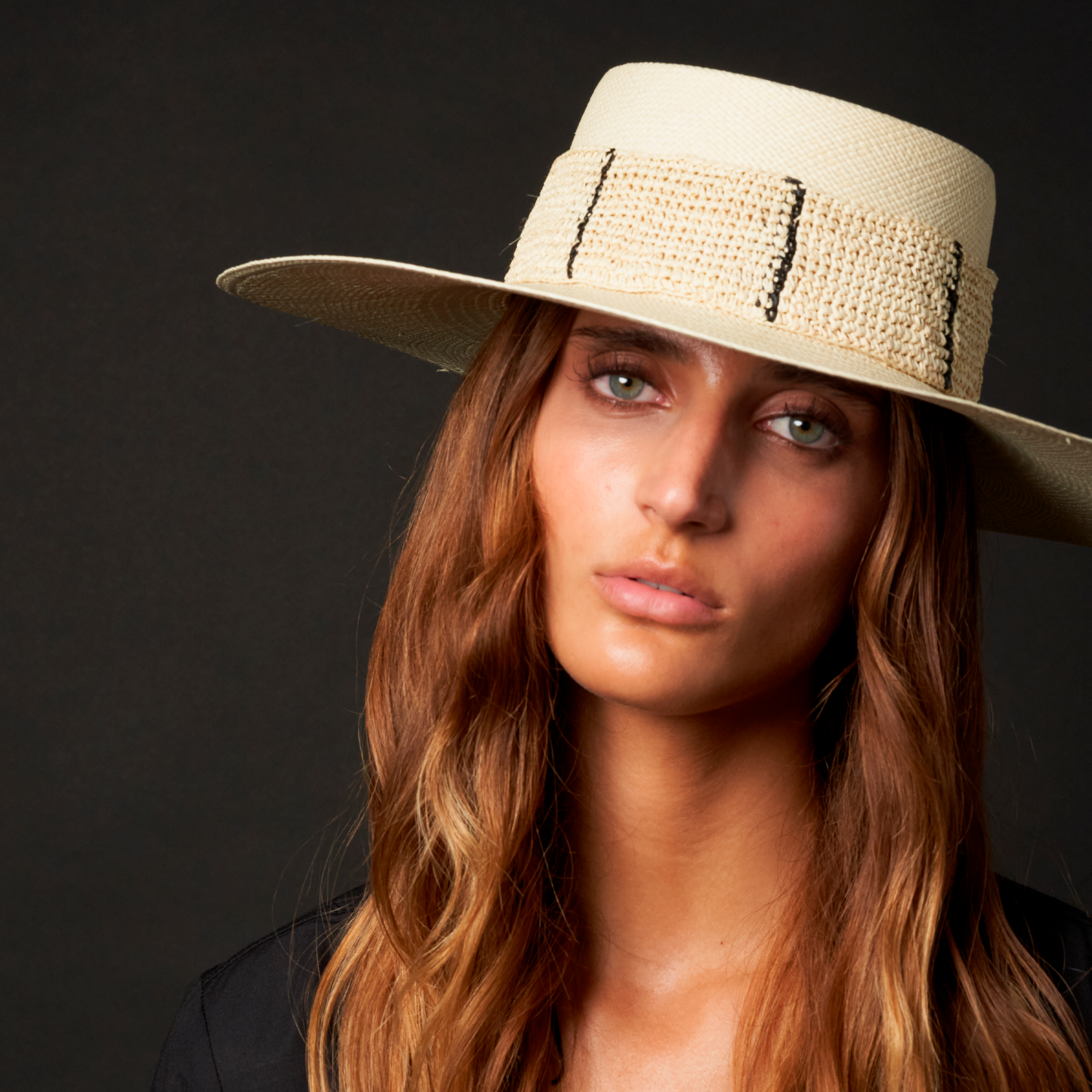 Straw hat with decorative band made from natural toquilla straw named Toledo