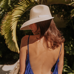 Wide-brimmed straw hat in the Anna Visor Hat design made from toquilla straw