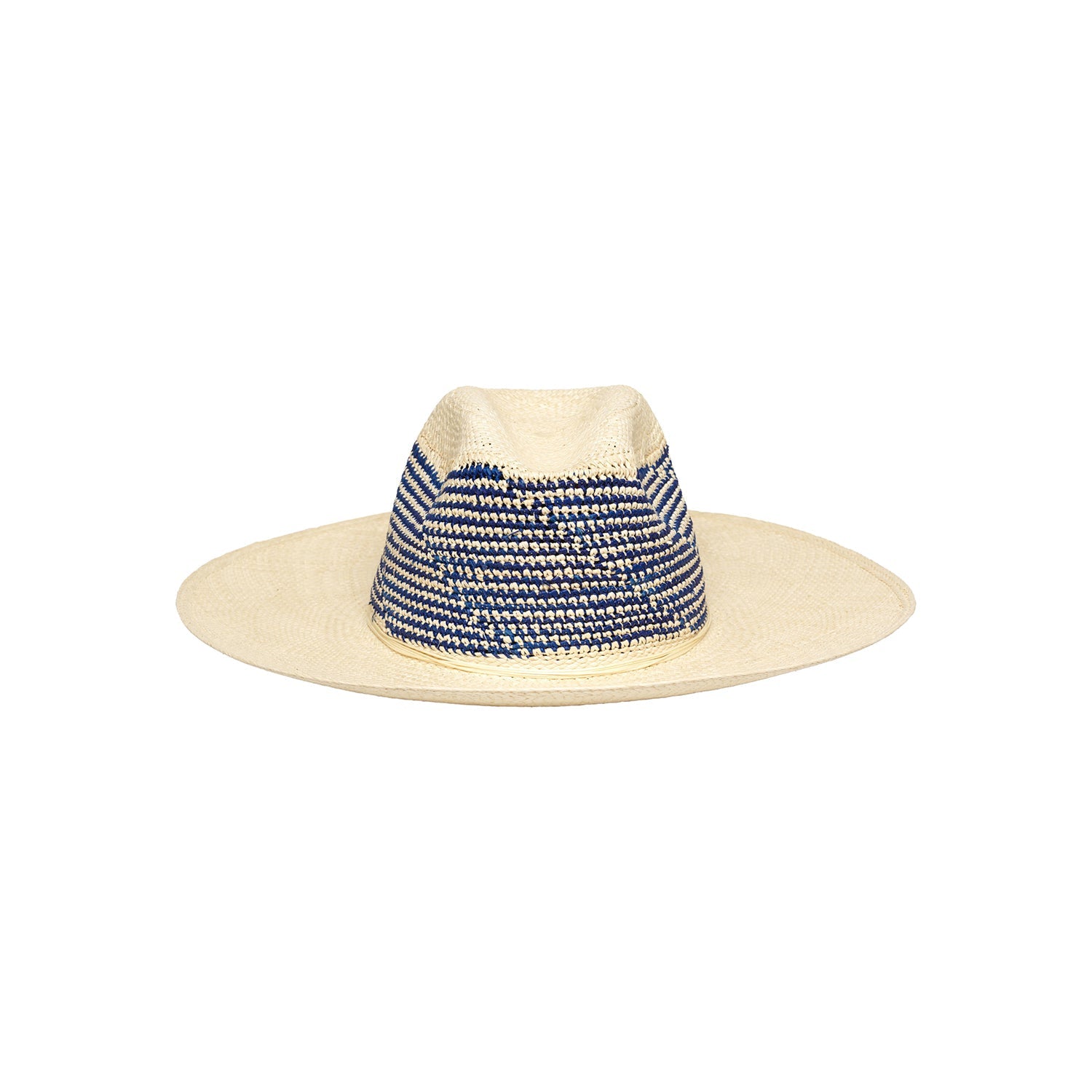 Beige toquilla straw hat with blue stripes, Milano, ethically handcrafted genuine Panama hat