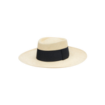 Beige toquilla straw Ibiza Wide Brim hat with a stylish black band