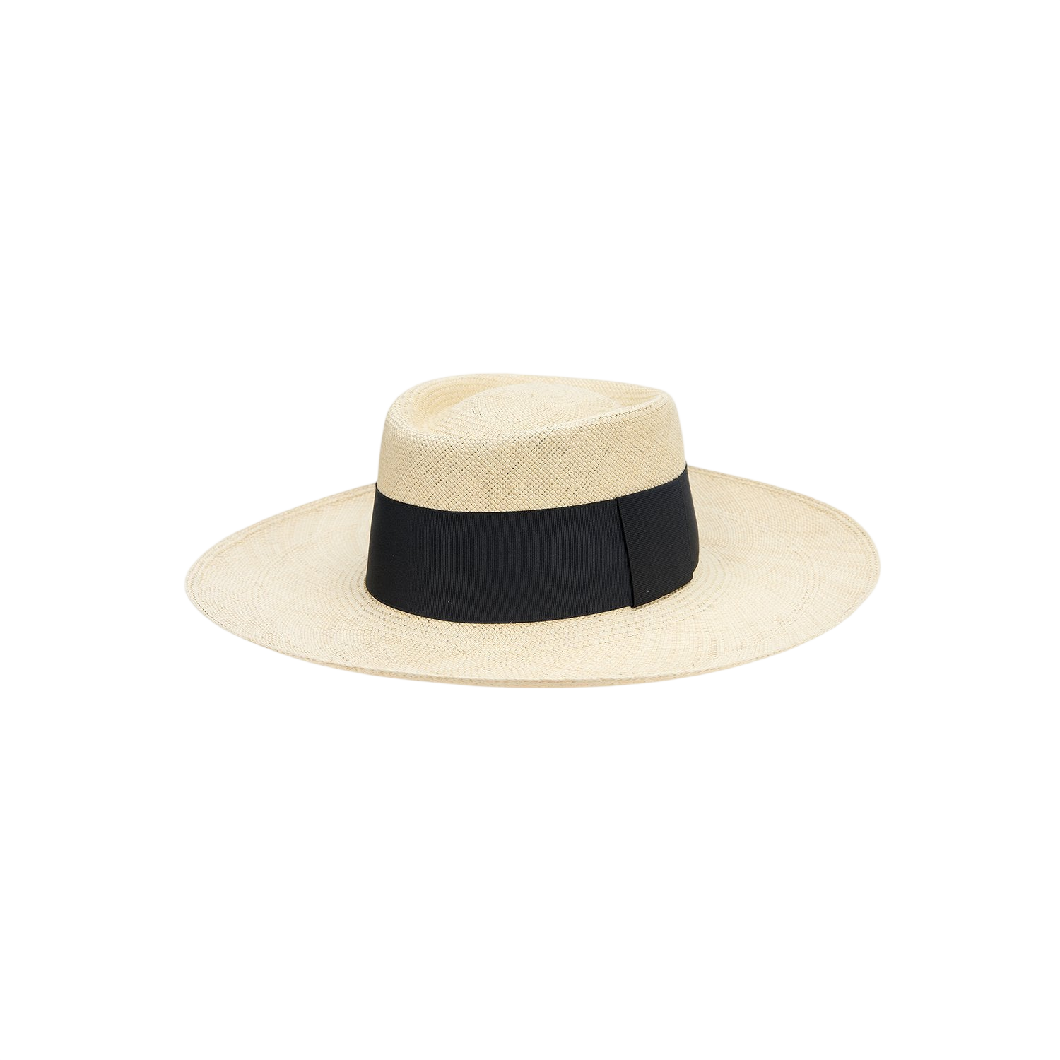 Beige toquilla straw Ibiza Wide Brim hat with a stylish black band