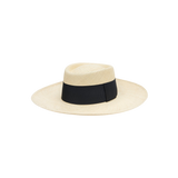 Beige toquilla straw Ibiza Wide Brim hat with a stylish black band