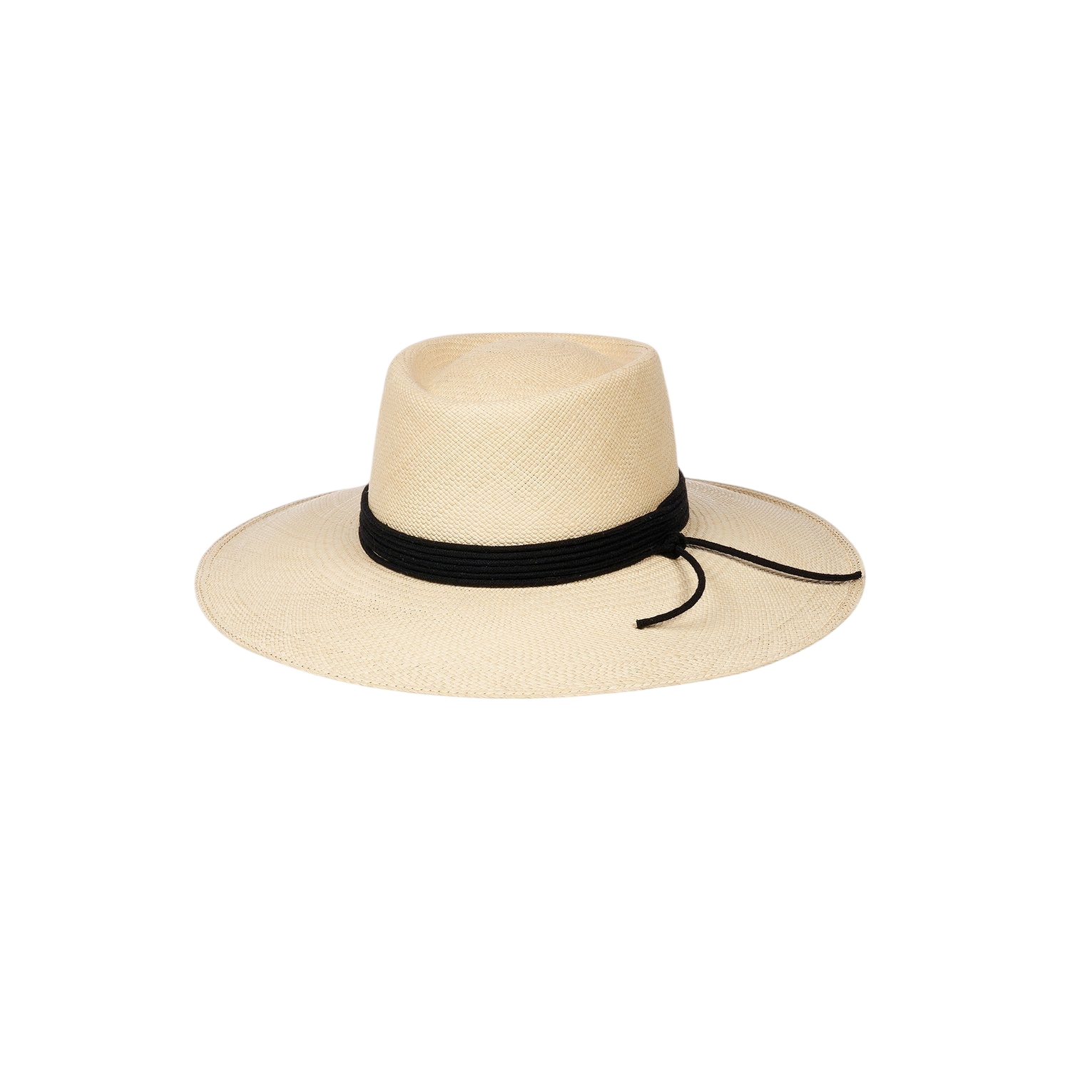 Beige Toquilla straw Puglia Wide Brim hat featuring a stylish black band