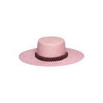 Pink Wide Brim Raku Hat with Brown Beaded Band made from Toquilla Straw and Tagua Nut