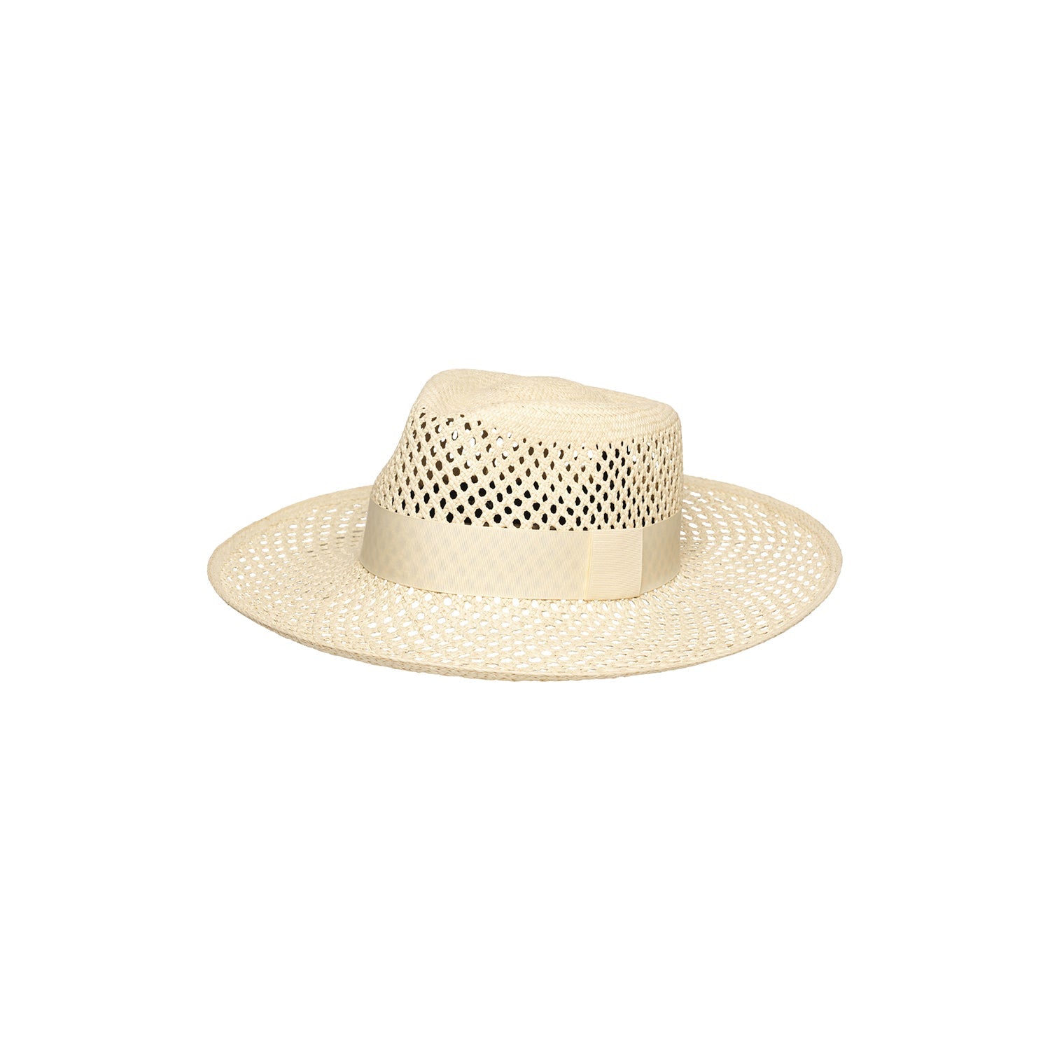 Beige toquilla straw hat with ribbon from the Ravenna collection, featuring sustainable materials