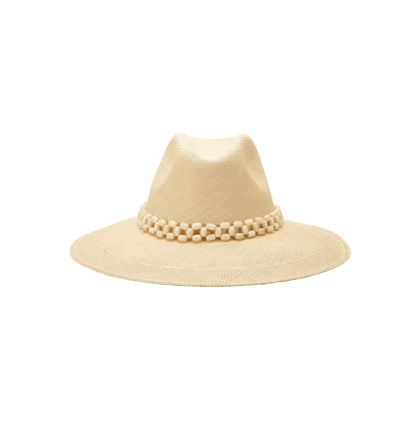 Beaded straw fedora made of natural toquilla straw in the Peoni - Wide Brim style