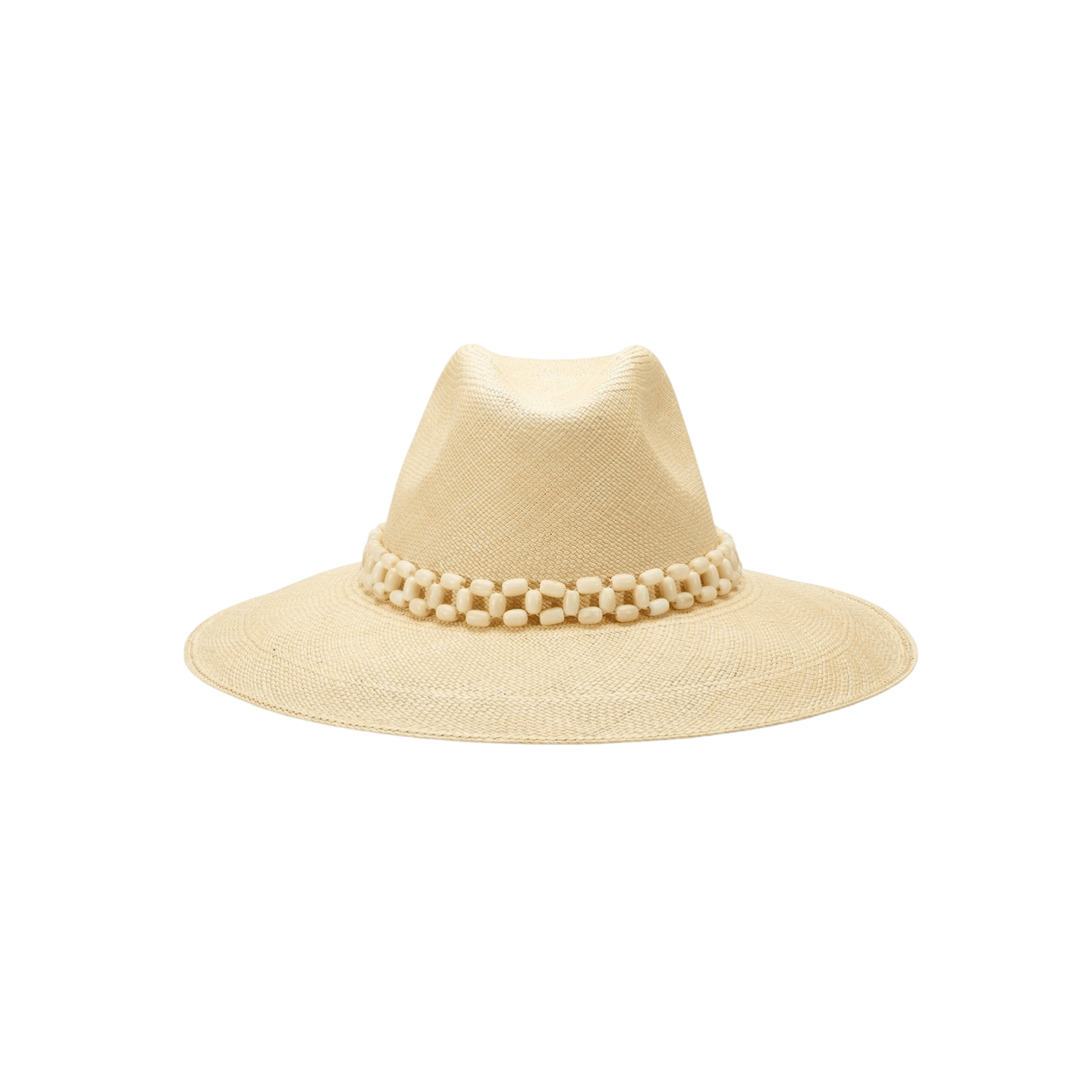 Beaded straw fedora made of natural toquilla straw in the Peoni - Wide Brim style