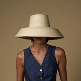 Wide-brimmed straw hat made of natural mocora straw, perfect for sunny days in Bali
